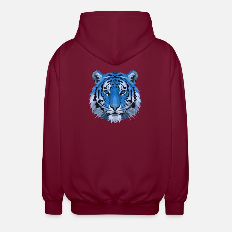 Tête de tigre polygonale bleue - Veste à capuche unisexe - bordeaux