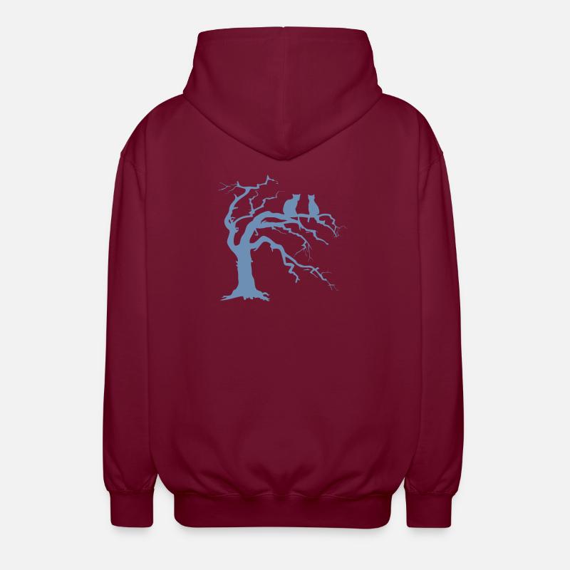 Dead tree with 2 cats silhouette - Unisex Hooded Jacket - bordeaux