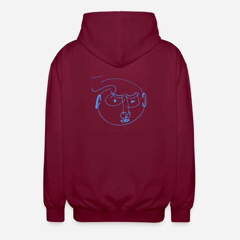 Blue Lines Portrait Doodle - Unisex Hooded Jacket - bordeaux