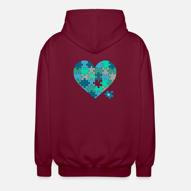 Puzzleherz Blaugrün - Unisex Kapuzenjacke - Bordeaux