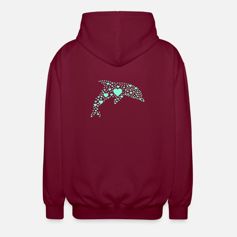 Dolphin Heart Pattern - Unisex Hooded Jacket - bordeaux