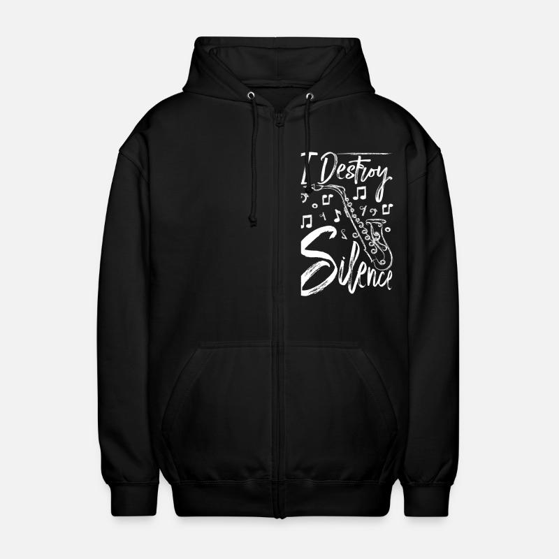 I destroy silence saxophonist - Unisex Hooded Jacket - black