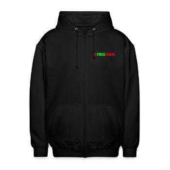 Free iran - Unisex Kapuzenjacke - Schwarz - Vorne - AI Model Female 172 light (172cm) & AI Model Male 185 light (185cm)
