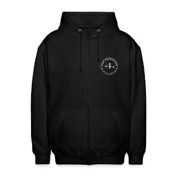 San Francisco - Golden Gate Bridge und Koordinaten - Unisex Kapuzenjacke - Schwarz - Vorne - AI Model Female 172 light (172cm) & AI Model Male 185 light (185cm)