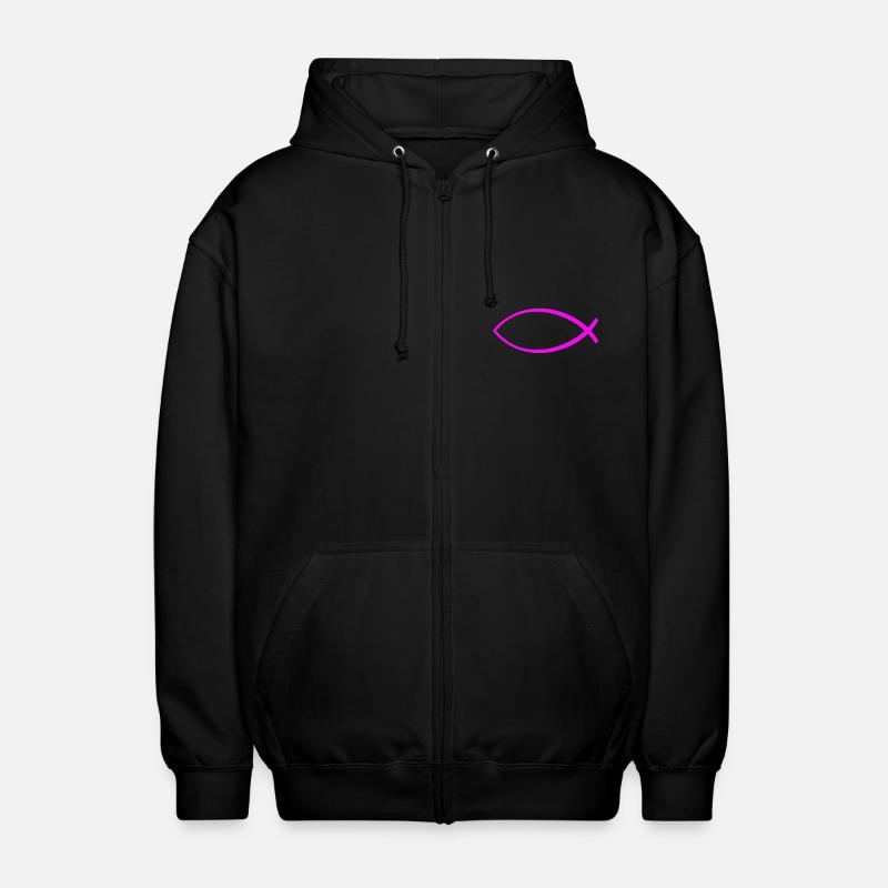 Ichtus fish solid pink - Unisex Hooded Jacket - black