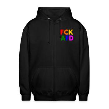 Fck afd - Unisex Kapuzenjacke - Schwarz - Vorne - AI Model Female 172 light (172cm) & AI Model Male 185 light (185cm)