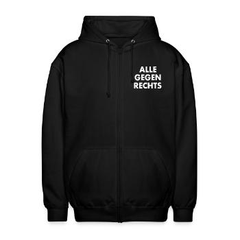 Alle gegen rechts - Unisex Kapuzenjacke - Schwarz - Vorne - AI Model Female 172 light (172cm) & AI Model Male 185 light (185cm)