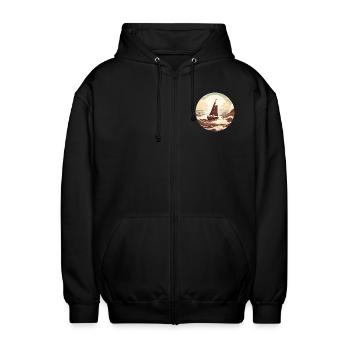 Segeln bei Sonnenuntergang - Schokoladiges Design - Unisex Kapuzenjacke - Schwarz - Vorne - AI Model Female 172 light (172cm) & AI Model Male 185 light (185cm)