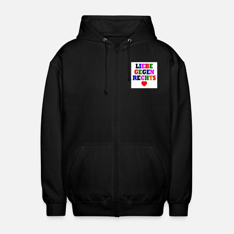 Liebe gegen rechts - Unisex Kapuzenjacke - Schwarz