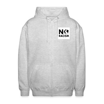 No racism - Veste à capuche unisexe - gris clair chiné - Devant - AI Model Female 172 light (172cm) & AI Model Male 185 light (185cm)