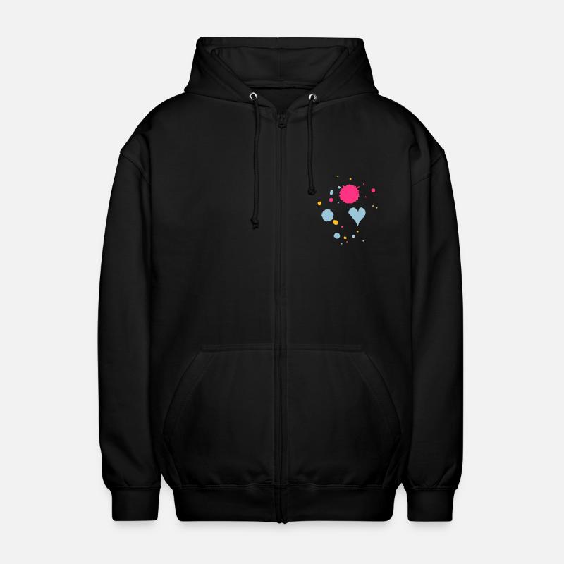 Farbkleckse,Tropfen und Herz - Unisex Kapuzenjacke - Schwarz
