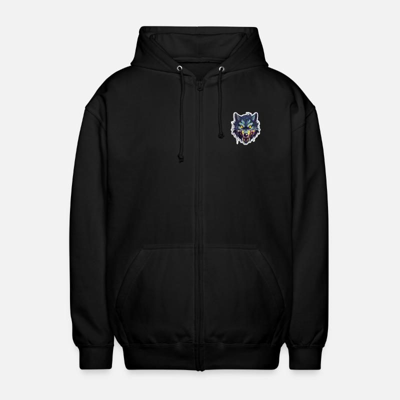 Wolf - Illustration - Unisex Hooded Jacket - black