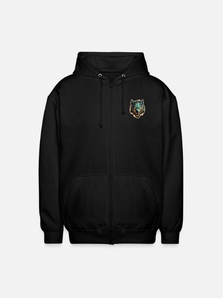 Wolf - Illustration - Unisex Hooded Jacket - black