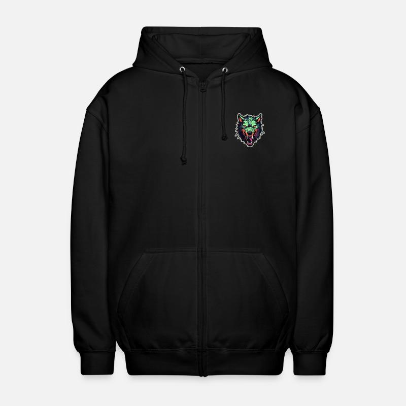 Wolf - Illustration - Unisex Hooded Jacket - black