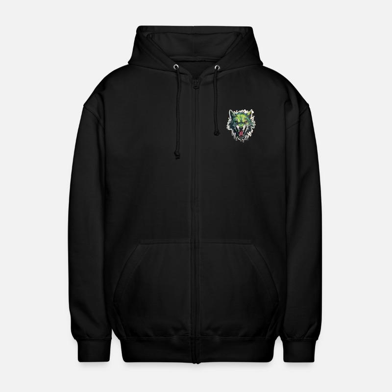 Wolf - Illustration - Unisex Hooded Jacket - black