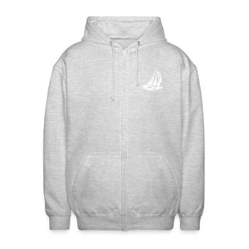 Schnelles Regatta Segelboot bei Wellengang - Unisex Kapuzenjacke - Hellgrau meliert - Vorne - AI Model Female 172 light (172cm) & AI Model Male 185 light (185cm)