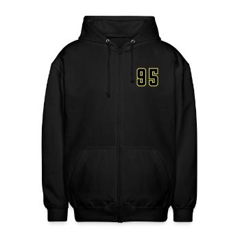 95 Number Leotard - Unisex Hooded Jacket - black - Front - AI Model Female 172 light (172cm) & AI Model Male 185 light (185cm)