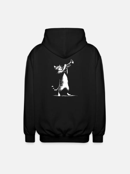 Cat with trumpet - Unisex Hooded Jacket - black