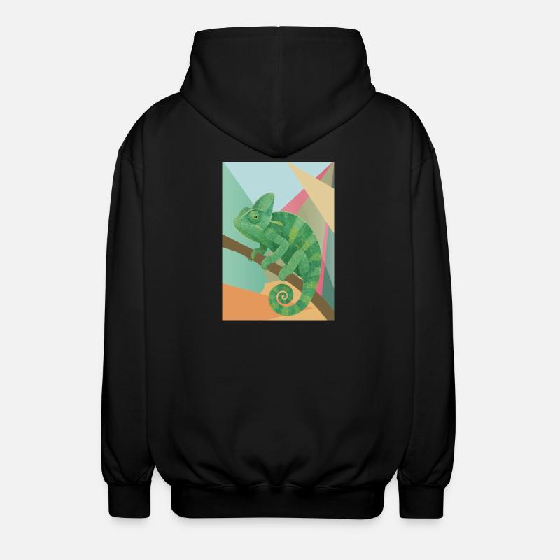 Green Chameleon Geometry Style - Unisex Hooded Jacket - black