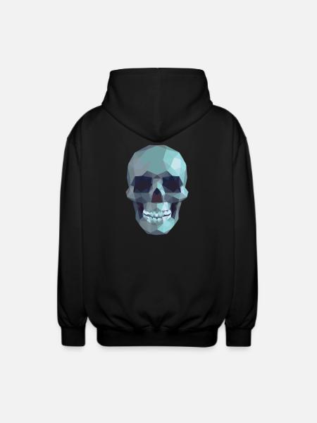 Low Poly Blue Skull – Geometrisch-Gotik-Stil - Unisex Kapuzenjacke - Schwarz