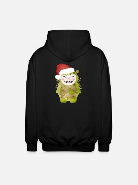 Cheerful green monster celebrating Christmas - Unisex Hooded Jacket - black