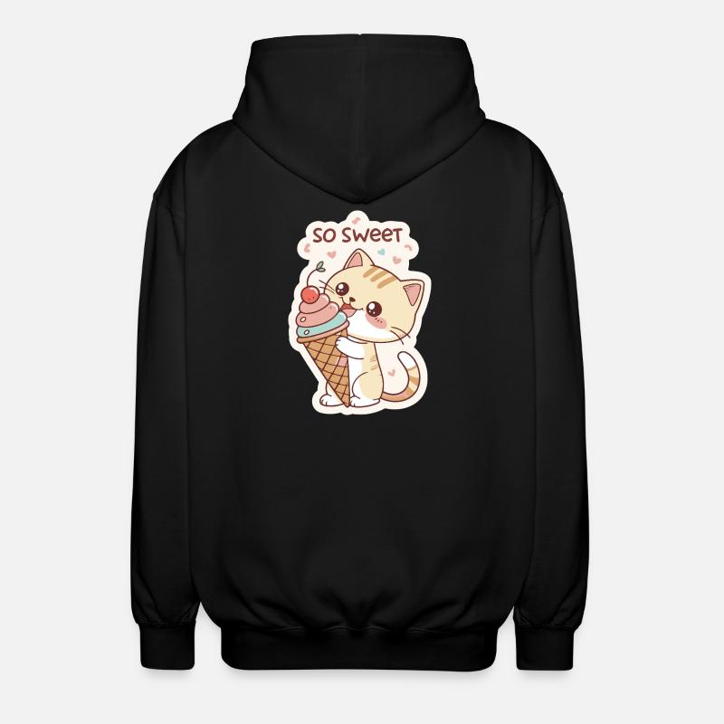 Gourmet cat and pastel cone - Unisex Hooded Jacket - black