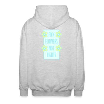 Cueillez des fleurs, pas des disputes, fleurs Paix Logo drôle - Veste à capuche unisexe - gris clair chiné - Dos - AI Model Male 185 light (185cm)