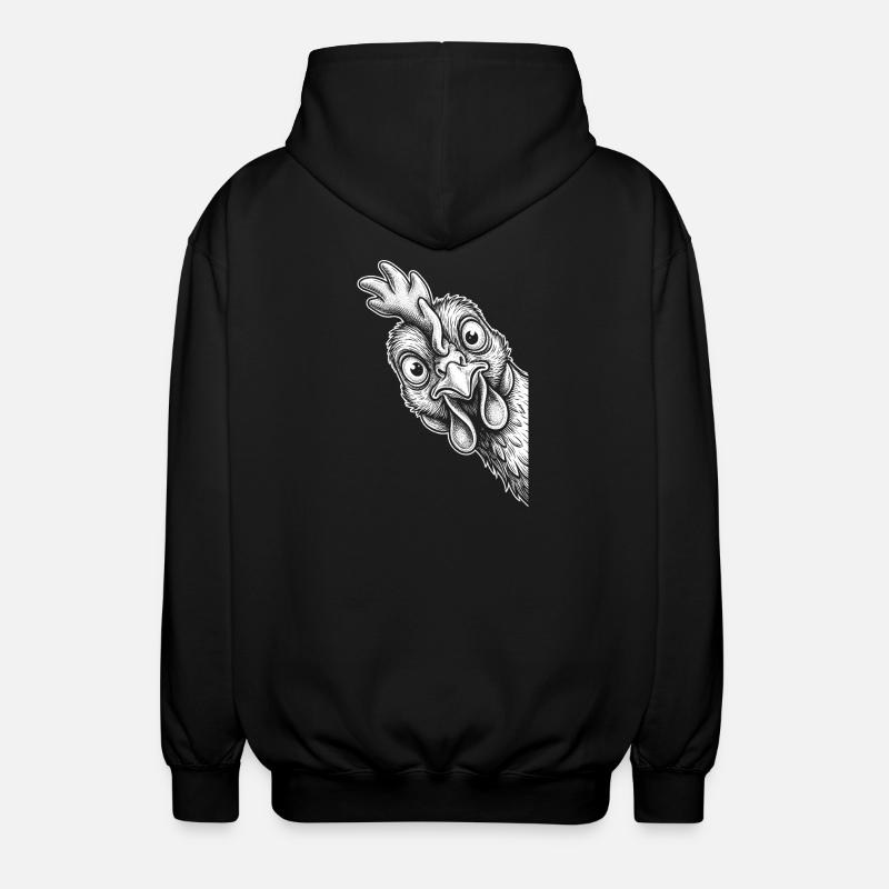 Funny peeking chicken - Unisex Hooded Jacket - black