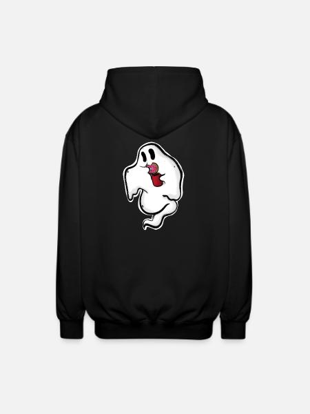 Ghost with donut and cup - Unisex Hooded Jacket - black