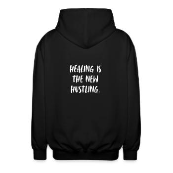 Healing is the new hustling. Healing is the new - Unisex Hooded Jacket - black - Back - AI Model Male 185 light (185cm)