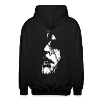 Abstract art woman face black and white - Unisex Hooded Jacket - black - Back - AI Model Male 185 light (185cm)