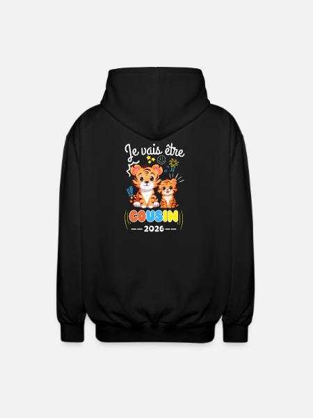 Będę kuzynką 2026 Ogłoszenie ciąży Tigera - Rozpinana bluza z kapturem unisex - czarny