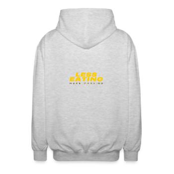 Moins manger, plus prier : conception du texte du Ramadan - Veste à capuche unisexe - gris clair chiné - Dos - AI Model Male 185 light (185cm)
