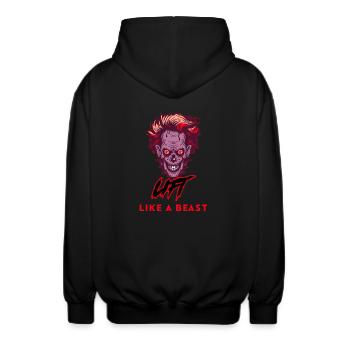 Heben Sie wie ein Biest - Unisex Kapuzenjacke - Schwarz - Hinten - AI Model Male 185 light (185cm)
