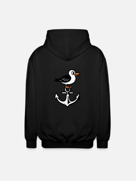 Möwe Anker Comic - Unisex Kapuzenjacke - Schwarz