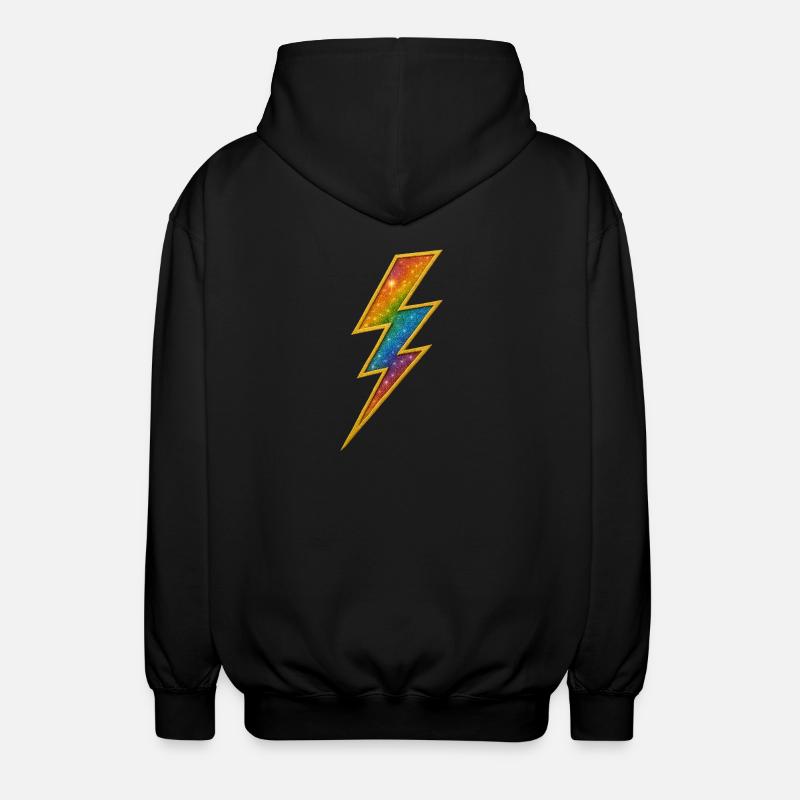 Rainbow Lightning with Gold Frame - Unisex Hooded Jacket - black