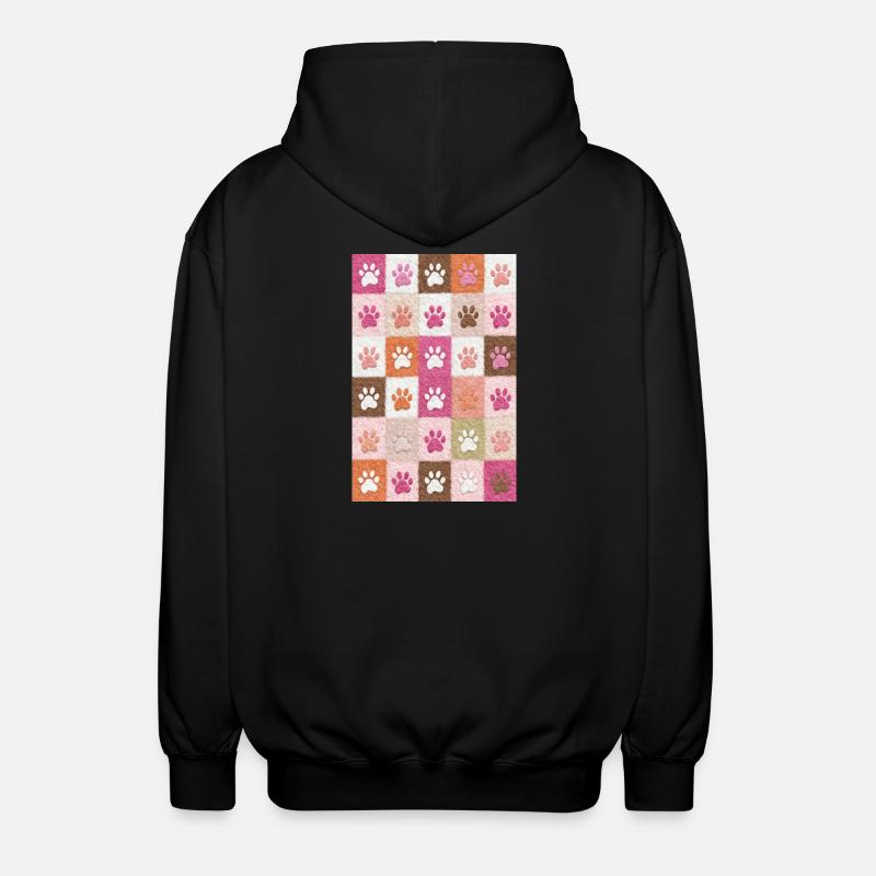 Pfotenabdruck-Patchwork-Plüschfelder - Unisex Kapuzenjacke - Schwarz