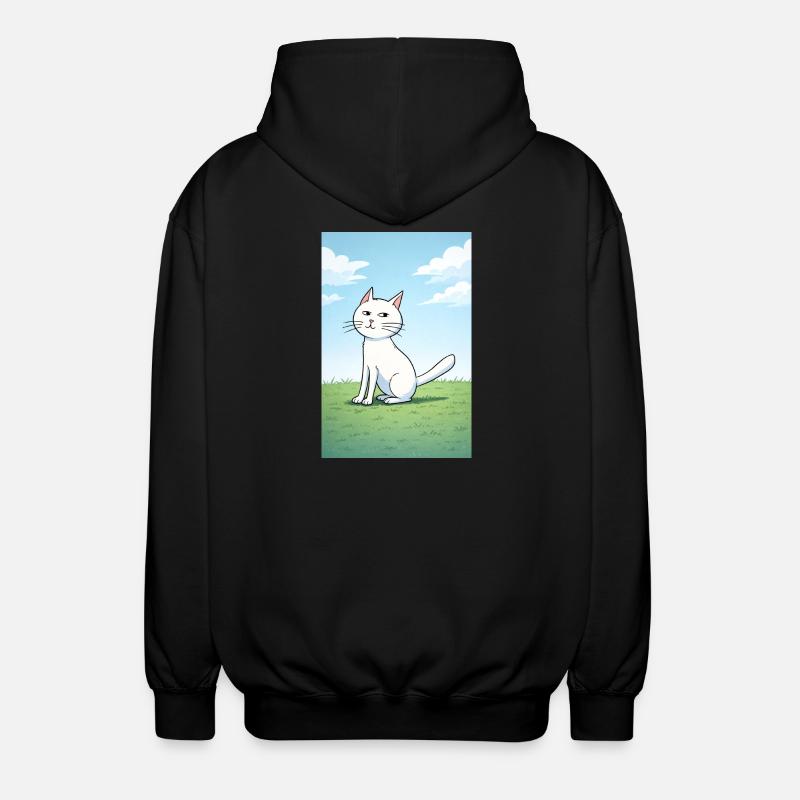 Weiße Katze mit frechen Blick - Unisex Kapuzenjacke - Schwarz