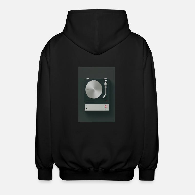 Minimalist Retro Turntable - Unisex Hooded Jacket - black