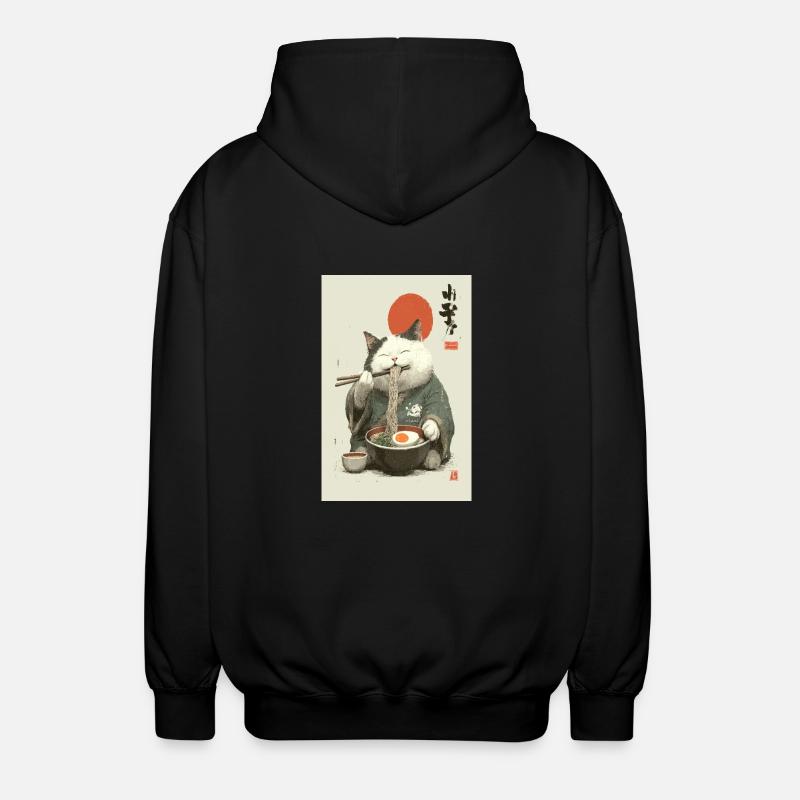 Samurai-Katze schlürft Ramen - Unisex Kapuzenjacke - Schwarz