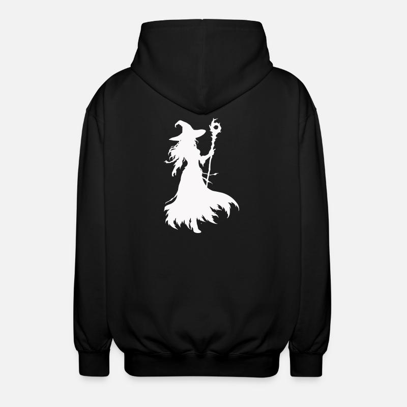 Witches silhouette with staff - Unisex Hooded Jacket - black
