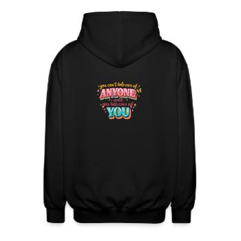 Behandle dich zuerst: Retro Selbstfürsorge - Unisex Kapuzenjacke - Schwarz - Hinten - AI Model Male 185 light (185cm)