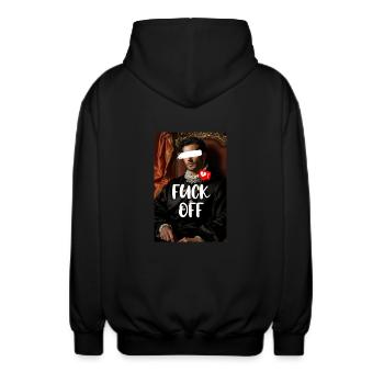 FUCK OFF – Art néoclassique - Veste à capuche unisexe - noir - Dos - AI Model Male 185 light (185cm)