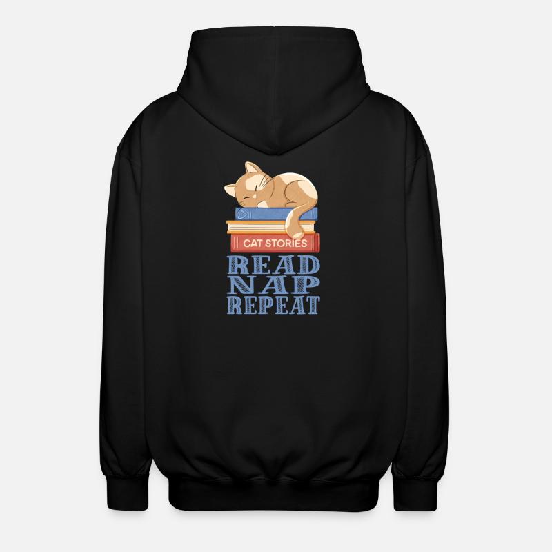 Chat endormi et livres - Veste à capuche unisexe - noir