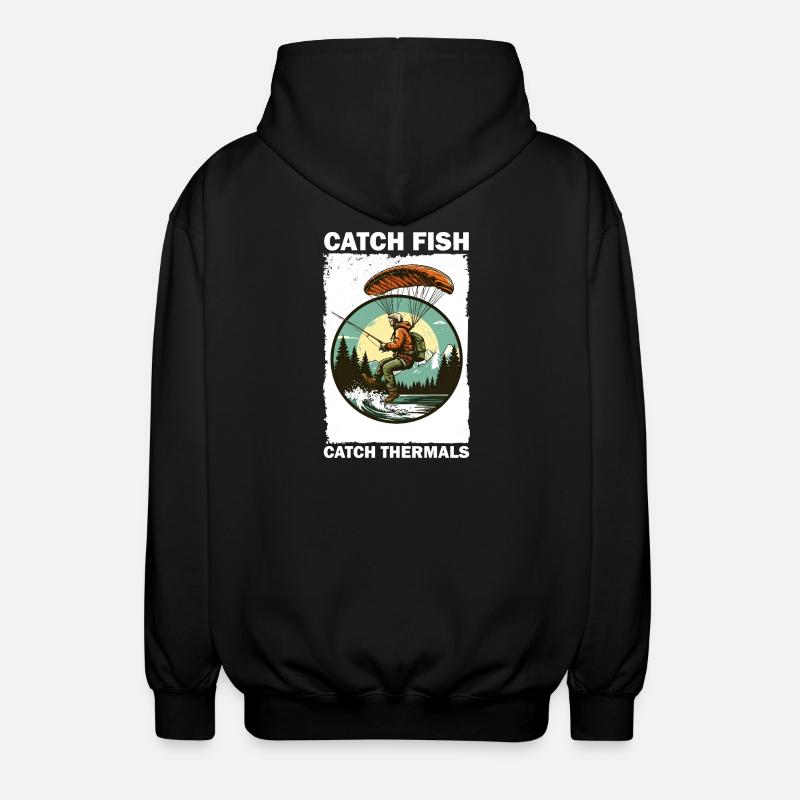 Adventurous angler with climbing board - Unisex Hooded Jacket - black