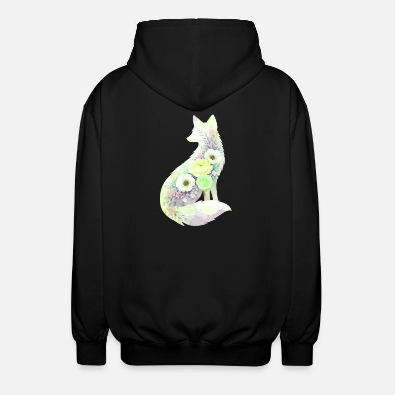 Fuchs Silhouette Aquarell Blumen - Unisex Kapuzenjacke - Schwarz
