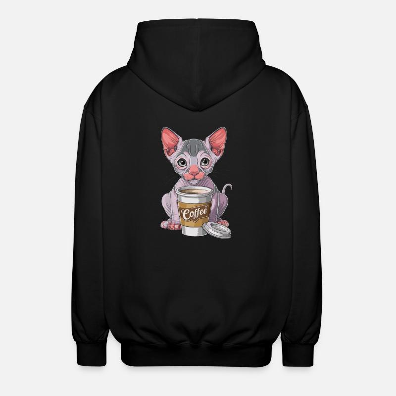 Nacktkatze mit Kaffee - Unisex Kapuzenjacke - Schwarz