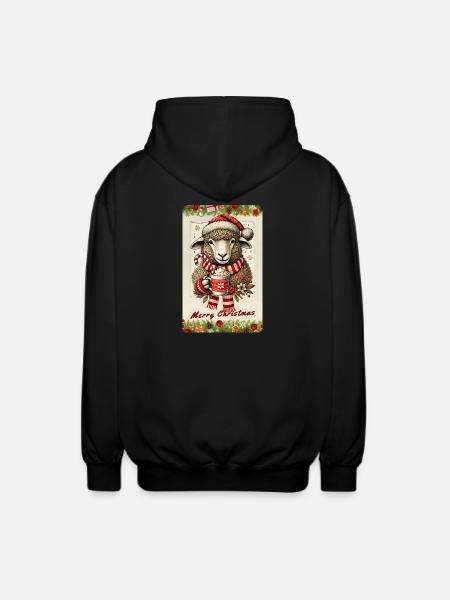 Christmas sheep with hot chocolate - Unisex Hooded Jacket - black