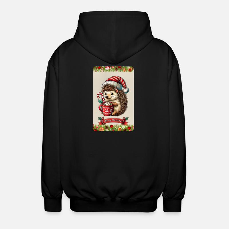 Weihnachtsigel mit heißer Schokolade - Unisex Kapuzenjacke - Schwarz