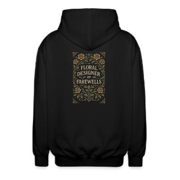 funérailles, fleuriste, arrangement commémoratif, sympathie - Veste à capuche unisexe - noir - Dos - AI Model Male 185 light (185cm)